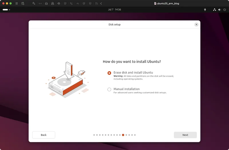 パーティションやファイルシステムの設定画面