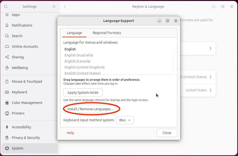 言語をインストールする画面を表示する方法
